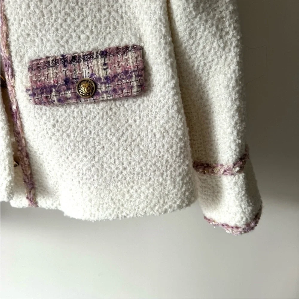 Celine White Tweed Jacket with Purple/Pink Accents - Picture 3 of 10